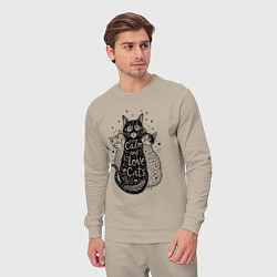 Костюм хлопковый мужской Keep calm and love cats, цвет: миндальный — фото 2