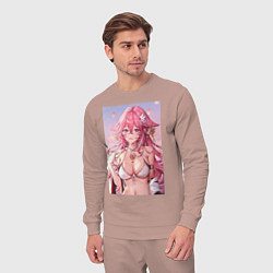 Костюм хлопковый мужской Яэ Мико, цвет: пыльно-розовый — фото 2