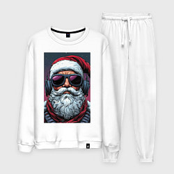 Костюм хлопковый мужской Санта Клаус в очках, цвет: белый
