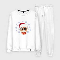 Костюм хлопковый мужской Совенок и снежинки, цвет: белый