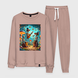 Костюм хлопковый мужской Трио скелетов музицируют на грибной поляне, цвет: пыльно-розовый