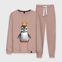 Костюм хлопковый мужской Пингвинчик в короне, цвет: пыльно-розовый