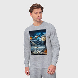 Костюм хлопковый мужской Психоделический пейзаж с часами и рыбой, цвет: меланж — фото 2