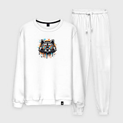 Костюм хлопковый мужской Голова енота с брызгами, цвет: белый