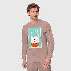 Костюм хлопковый мужской Снежный заяц с шарфом, цвет: пыльно-розовый — фото 2