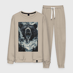 Костюм хлопковый мужской Медведь с оскаленной пастью, цвет: миндальный