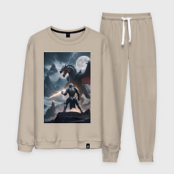 Костюм хлопковый мужской Сражение рыцаря с драконом в стиле Demons Souls, цвет: миндальный