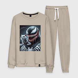Костюм хлопковый мужской Venom and funny kitten - ai art fantasy, цвет: миндальный