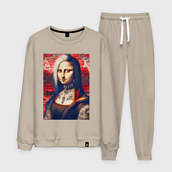 Костюм хлопковый мужской Мона Лиза - панк в татухах, цвет: миндальный