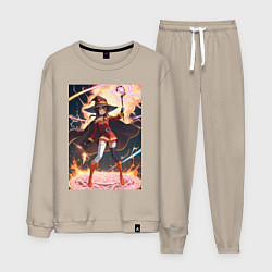 Костюм хлопковый мужской Мегумин колдует взрывную магию, цвет: миндальный