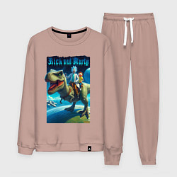 Костюм хлопковый мужской Рик и Морти верхом на тираннозавре, цвет: пыльно-розовый