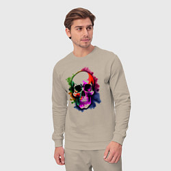 Костюм хлопковый мужской Череп с красочными брызгами, цвет: миндальный — фото 2