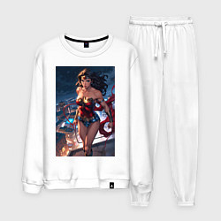 Костюм хлопковый мужской Чудо-женщина на крыше с городским фоном в стиле ко, цвет: белый