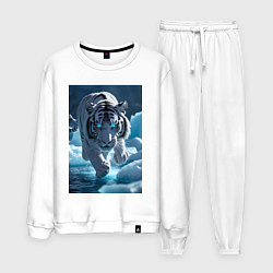 Костюм хлопковый мужской Белоснежный тигр крадется по льду, цвет: белый