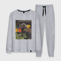 Костюм хлопковый мужской Мишка с тюльпанами, цвет: меланж