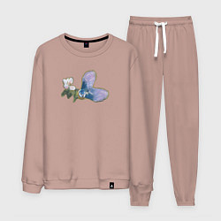 Костюм хлопковый мужской Синица и цветок, цвет: пыльно-розовый