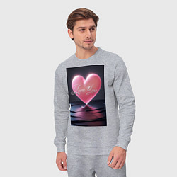 Костюм хлопковый мужской I love you с сердцем над поверхностью воды, цвет: меланж — фото 2