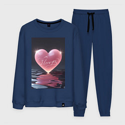 Костюм хлопковый мужской I love you сердце, цвет: тёмно-синий