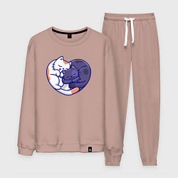 Костюм хлопковый мужской Сердечные котики, цвет: пыльно-розовый