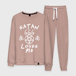 Костюм хлопковый мужской Satan 666 loves me, цвет: пыльно-розовый