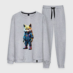Костюм хлопковый мужской Уличный лисёнок - нейроарт, цвет: меланж