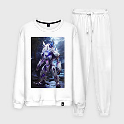 Костюм хлопковый мужской Киборг лиса с неоновой подсветкой, цвет: белый