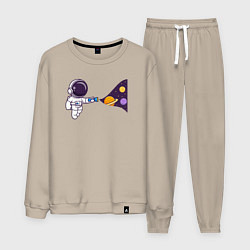 Костюм хлопковый мужской Космический свет фонарика, цвет: миндальный