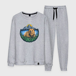 Костюм хлопковый мужской Медведь на природе, цвет: меланж
