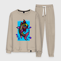 Костюм хлопковый мужской Рыбка в воде, цвет: миндальный
