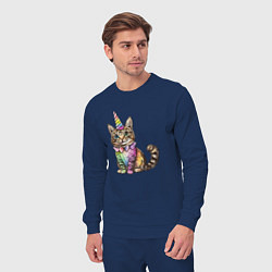 Костюм хлопковый мужской Праздничный котик в колпаке единорога, цвет: тёмно-синий — фото 2