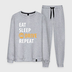 Костюм хлопковый мужской Eat sleep drive, цвет: меланж