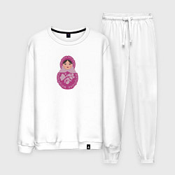 Костюм хлопковый мужской Матрёшка в розовом, цвет: белый