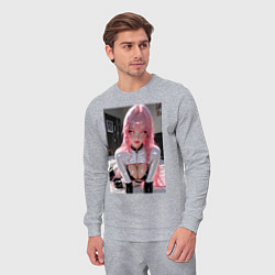 Костюм хлопковый мужской Девушка с розовыми волосами в откровенном наряде, цвет: меланж — фото 2