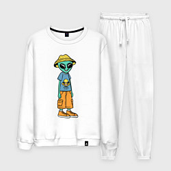 Костюм хлопковый мужской Инопланетянин в шляпе, цвет: белый