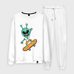 Костюм хлопковый мужской Инопланетянин на скейтборде, цвет: белый