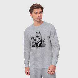 Костюм хлопковый мужской Медведь с пивом, цвет: меланж — фото 2