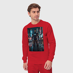 Костюм хлопковый мужской Железный человек посреди ночного города, цвет: красный — фото 2