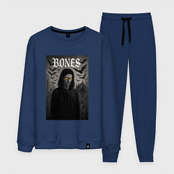 Костюм хлопковый мужской Bones с желтыми горящими глазами, цвет: тёмно-синий