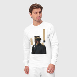 Костюм хлопковый мужской Мужчина капитан с трубкой поп-арт ретро 1970-е, цвет: белый — фото 2