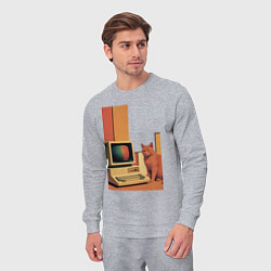 Костюм хлопковый мужской Рыжий кот сидит у старого компьютера ретро поп-арт, цвет: меланж — фото 2