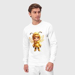 Костюм хлопковый мужской Девочка-пчелка стоит улыбаясь, цвет: белый — фото 2