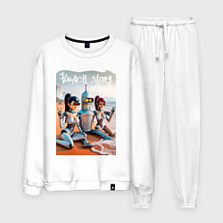 Костюм хлопковый мужской Бендер с двумя подругами на летнем пляже, цвет: белый