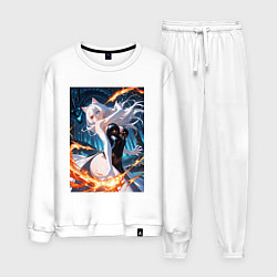 Костюм хлопковый мужской Кошка-маг сражение с драконом, цвет: белый
