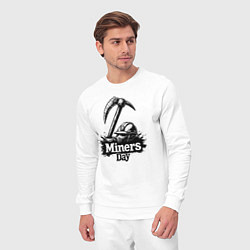 Костюм хлопковый мужской День шахтера шлем и кирка, цвет: белый — фото 2