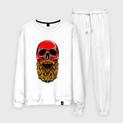 Костюм хлопковый мужской Красный череп с бородой, цвет: белый