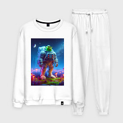 Костюм хлопковый мужской Космонавт Шрек на грибной планете - неоновое свече, цвет: белый