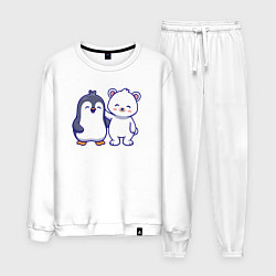 Костюм хлопковый мужской Пингвин и белый медведь, цвет: белый