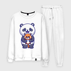 Костюм хлопковый мужской Две панды, цвет: белый