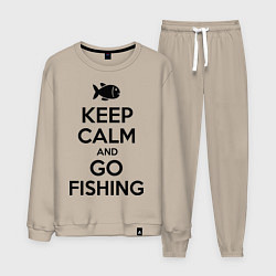Костюм хлопковый мужской Keep Calm & Go fishing, цвет: миндальный