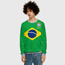 Свитшот мужской Сборная Бразилии: зеленая, цвет: 3D-меланж — фото 2